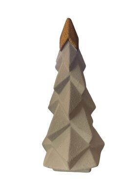 3D Concrete Christmas Tree Decor Ivory Gold Top Modern Holiday 10 In